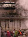 Villagers crowd around the hotspring pools and shelters in the town square.